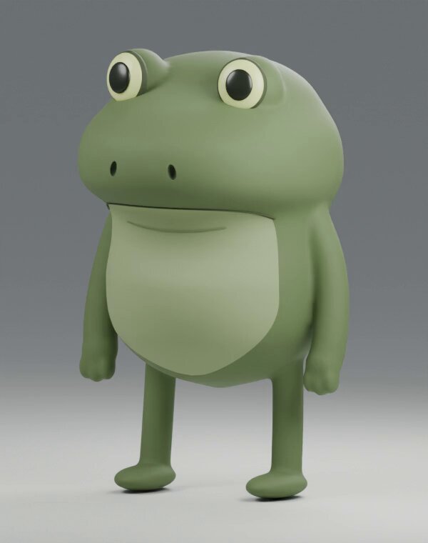 Final 3D Bufo standing against a gray background, from Patrick's public video thumbnail.